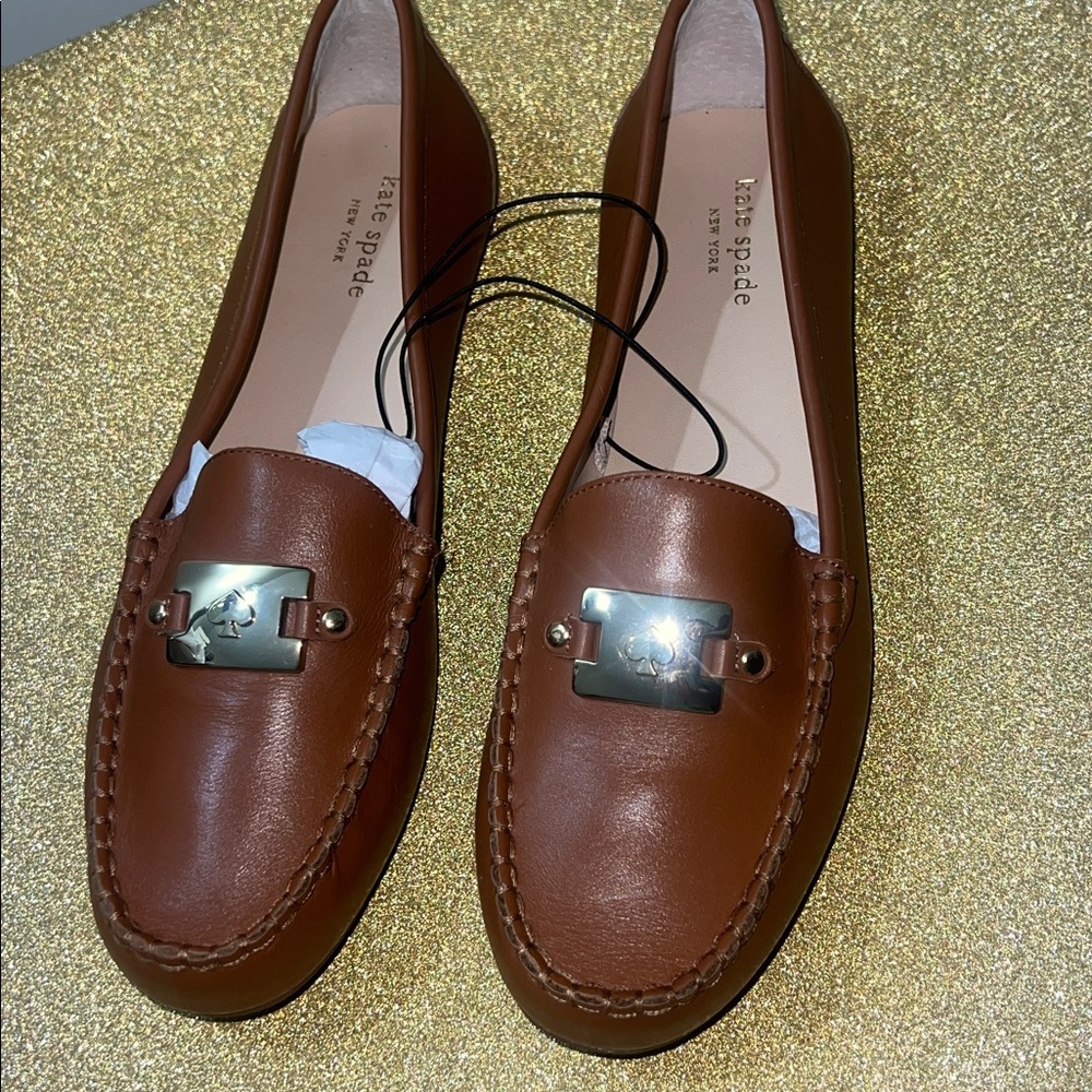 New Kate Spade Carmen Leather Loafers with Gold Accent